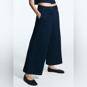 Zara Dark Denim Wide-Leg Culottes- New with Tags